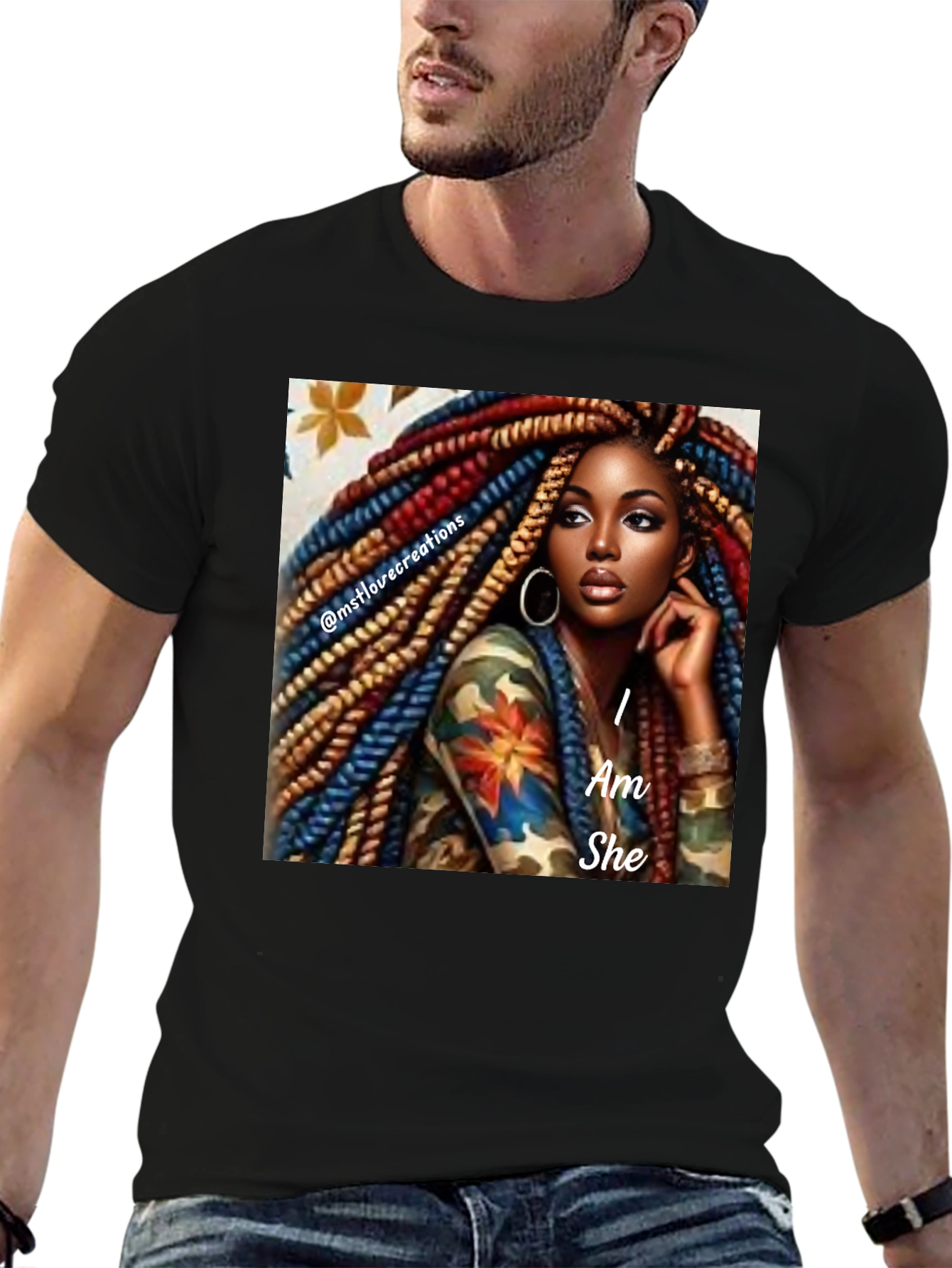 I Am She Graphic Tee - Black Cotton Blend