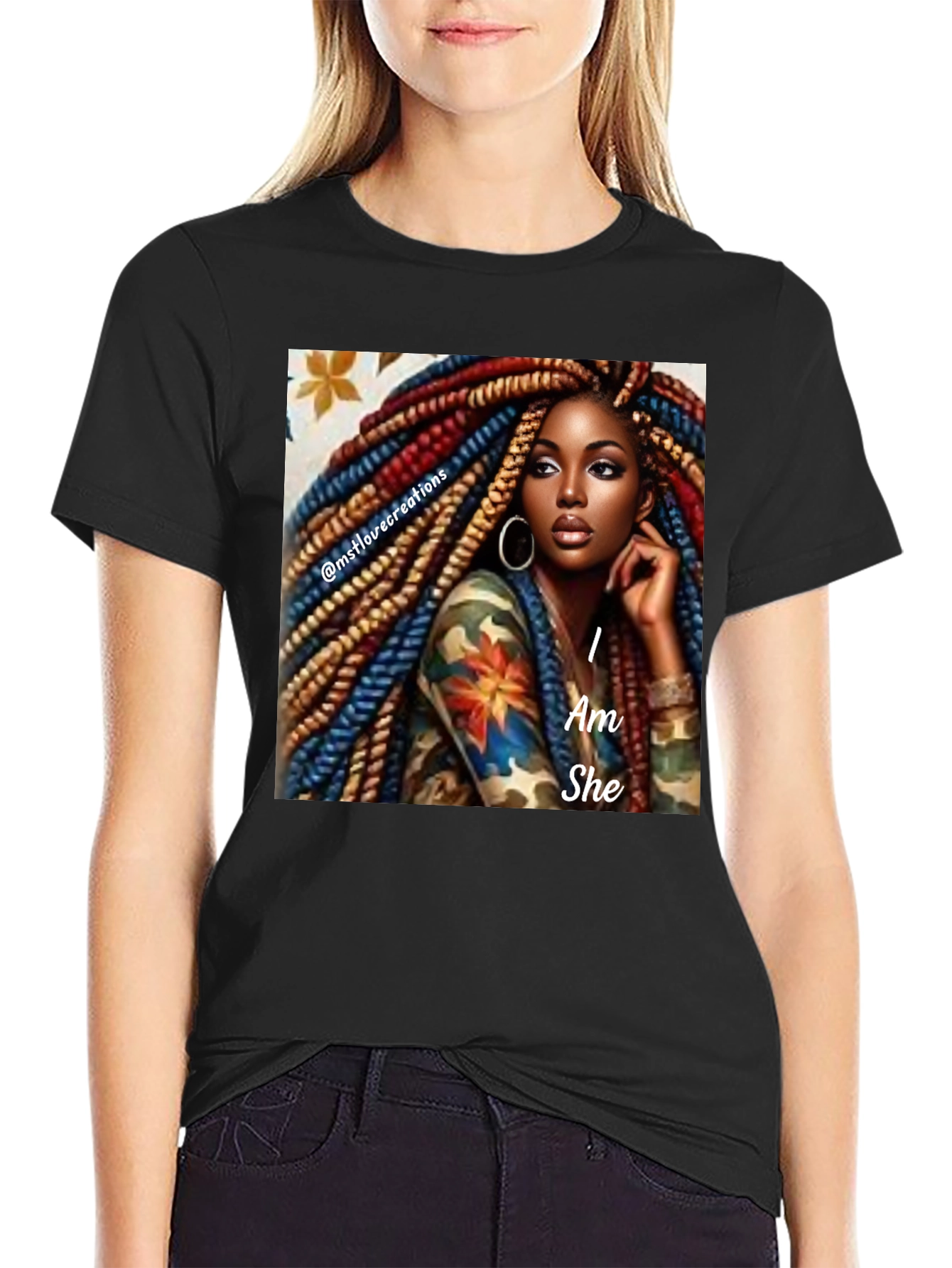 I Am She Graphic Tee - Black Cotton Blend
