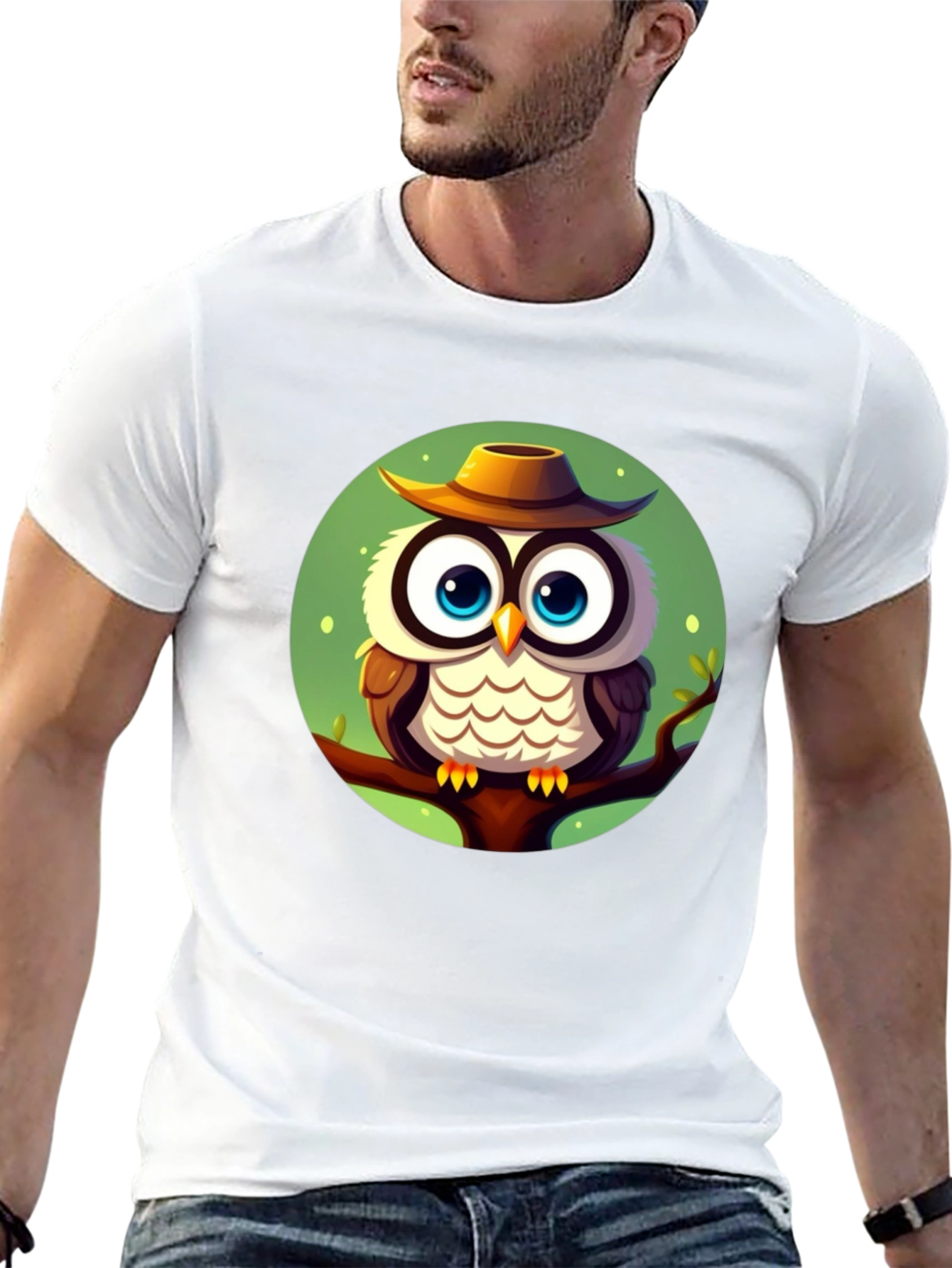 Owl with Hat Graphic Tee - Mens Black T-Shirt