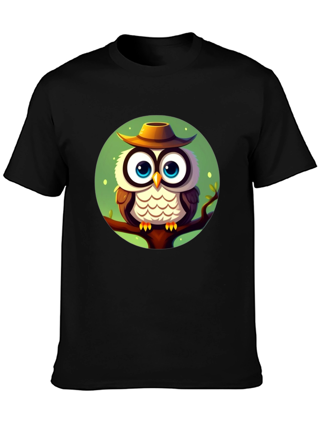 Owl with Hat Graphic Tee - Mens Black T-Shirt