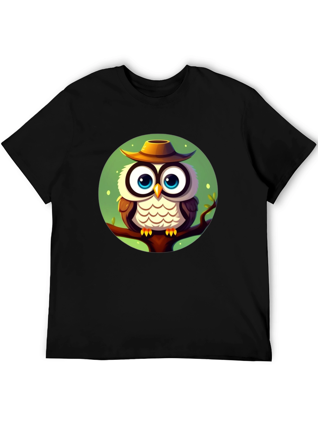 Owl with Hat Graphic Tee - Mens Black T-Shirt