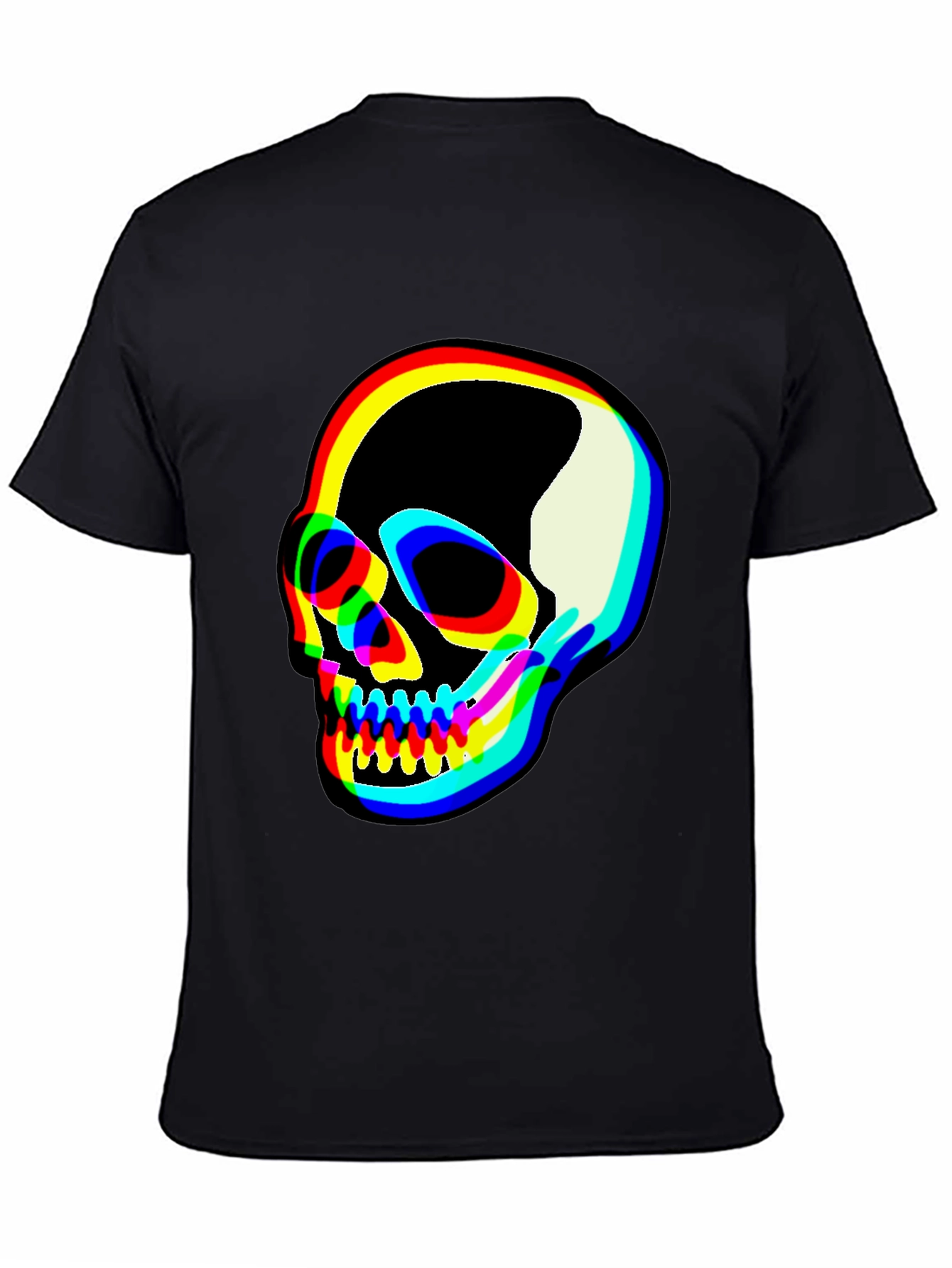 Vibrant Skull Graphic Tee - Black Cotton Blend T-Shirt