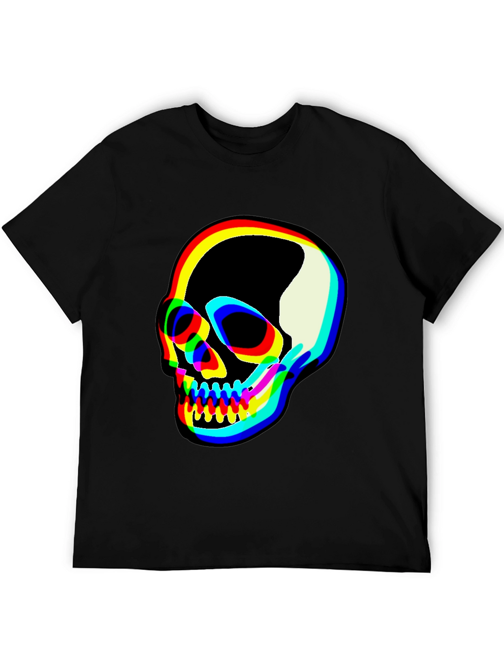 Vibrant Skull Graphic Tee - Black Cotton Blend T-Shirt