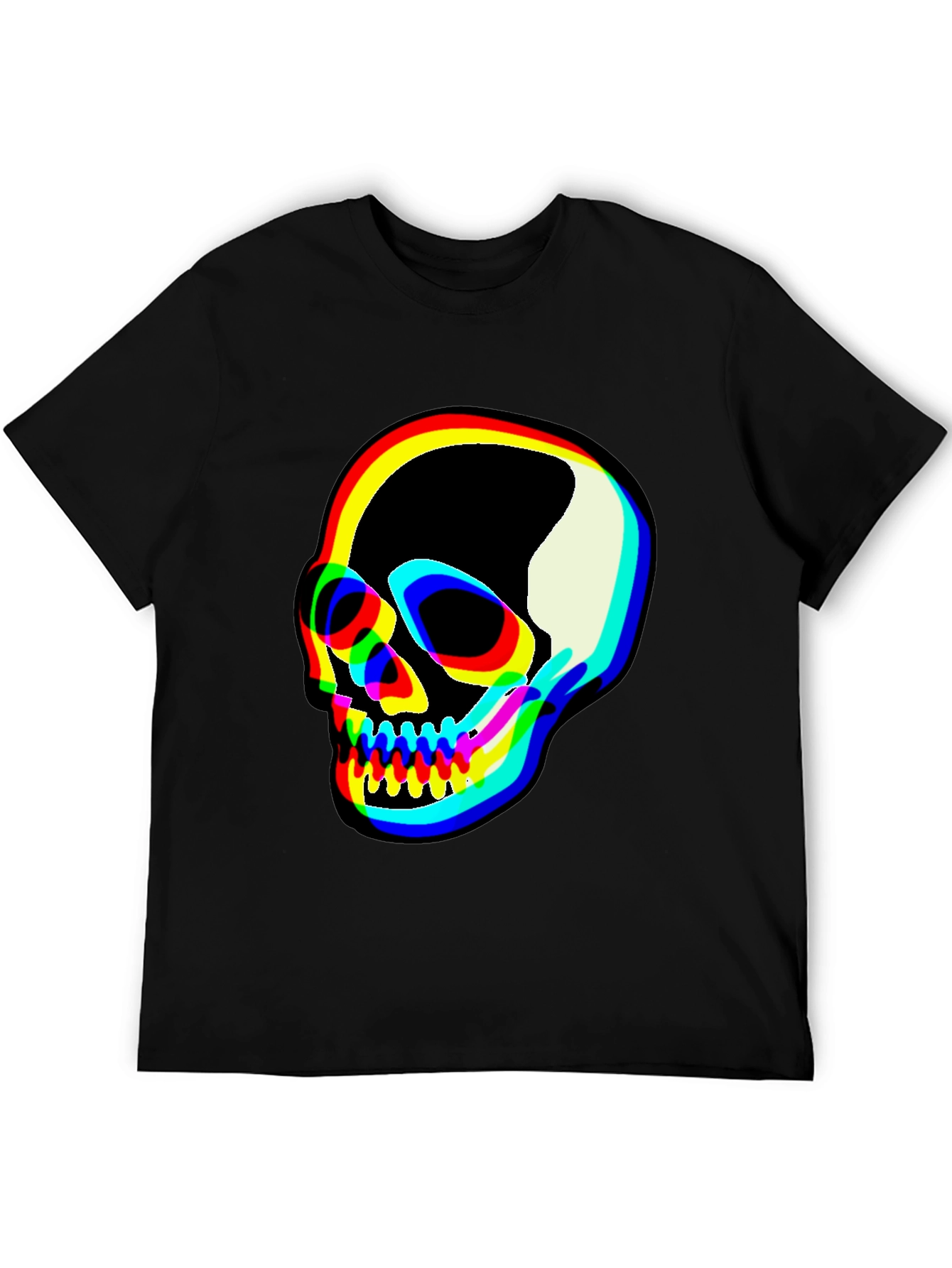 Vibrant Skull Graphic Tee - Black Cotton Blend T-Shirt