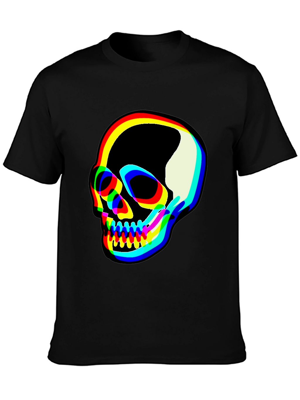 Vibrant Skull Graphic Tee - Black Cotton Blend T-Shirt