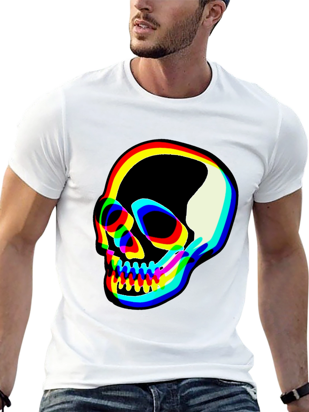 Vibrant Skull Graphic Tee - Black Cotton Blend T-Shirt
