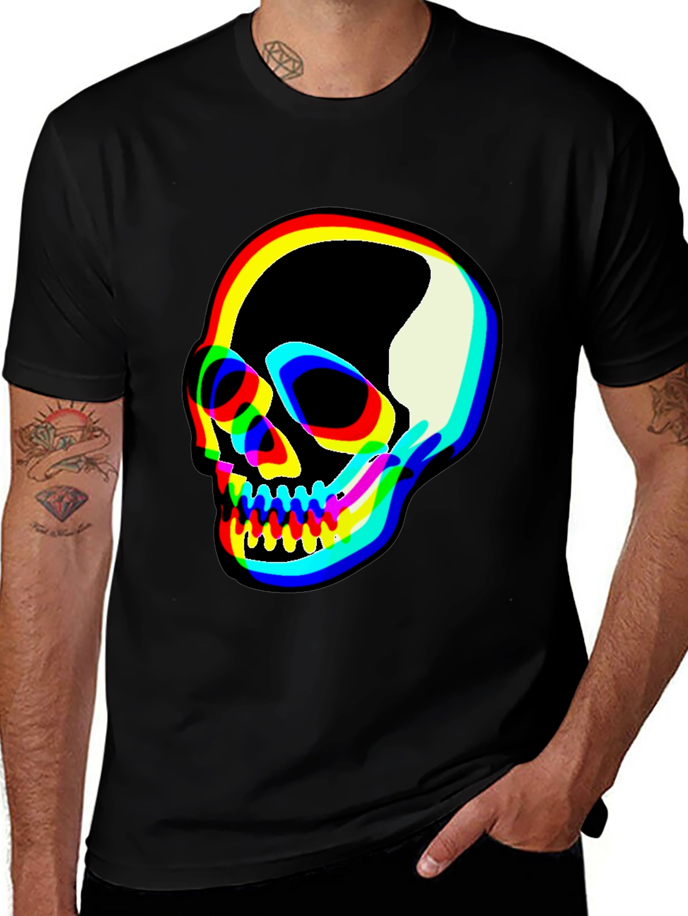 Vibrant Skull Graphic Tee - Black Cotton Blend T-Shirt