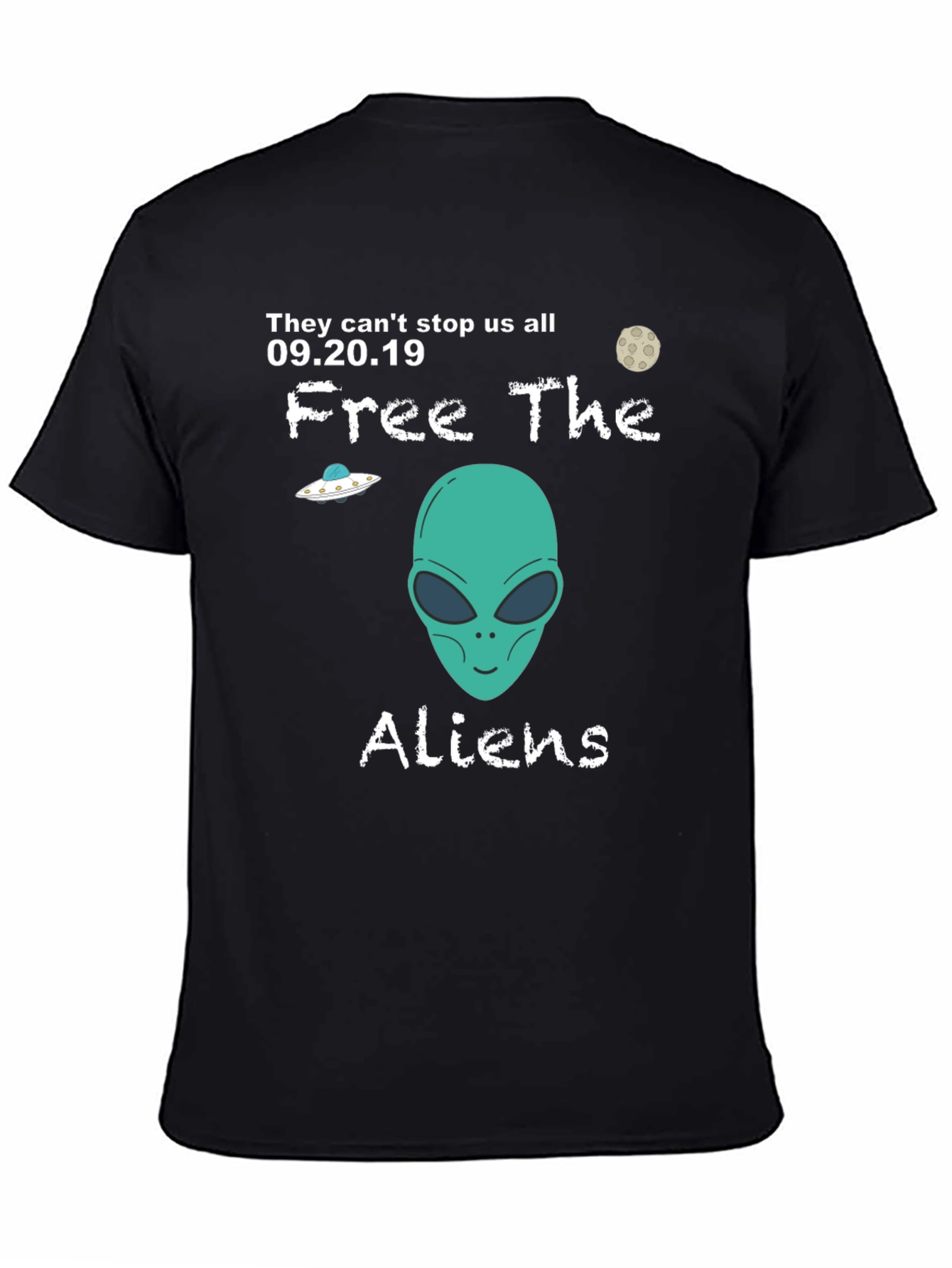 Free The Aliens Black T-Shirt UFO Moon