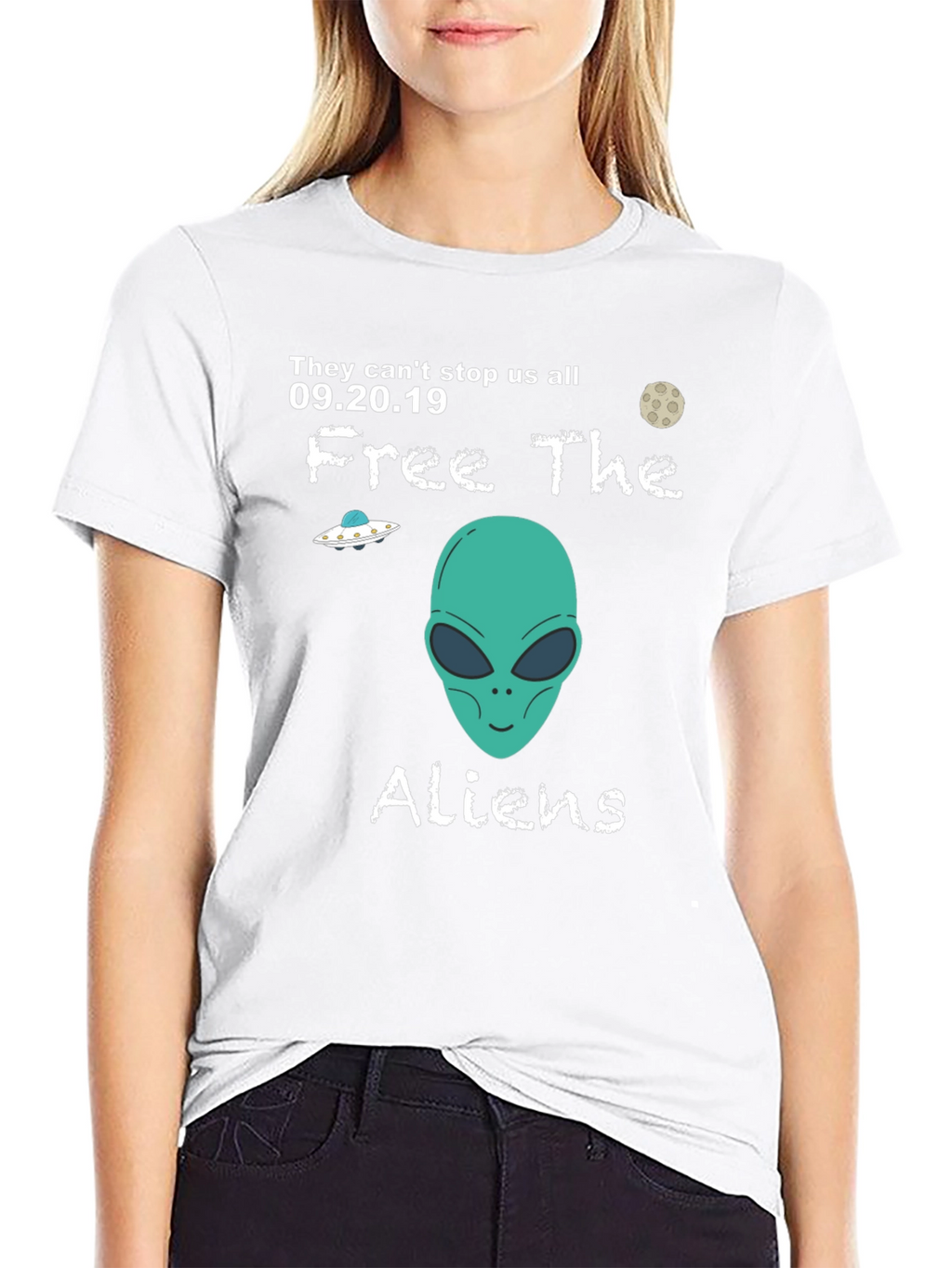 Free The Aliens Black T-Shirt UFO Moon