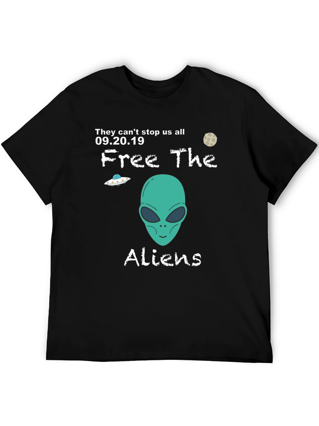 Free The Aliens Black T-Shirt UFO Moon