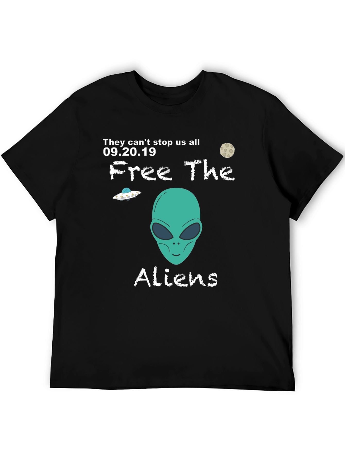 Free The Aliens Black T-Shirt UFO Moon