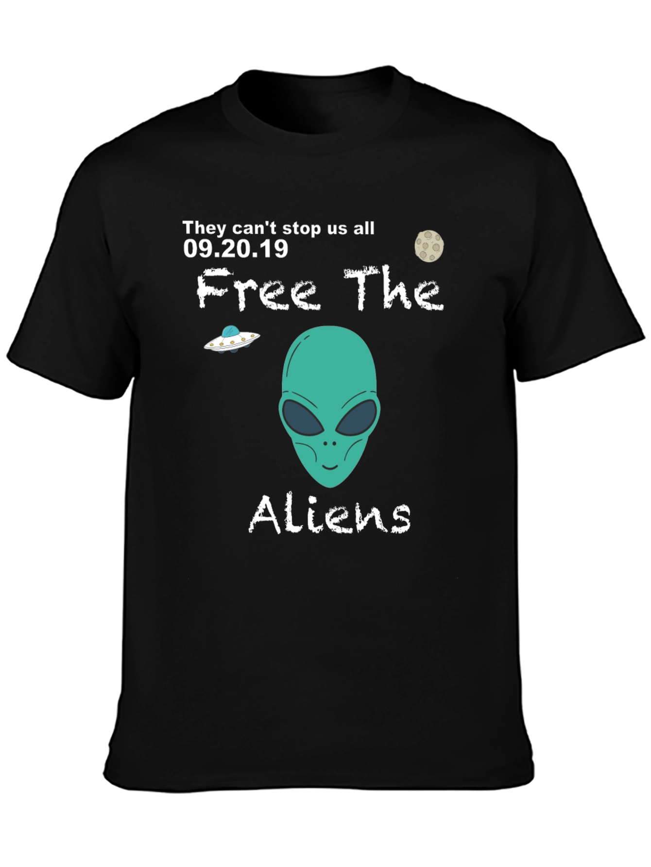 Free The Aliens Black T-Shirt UFO Moon