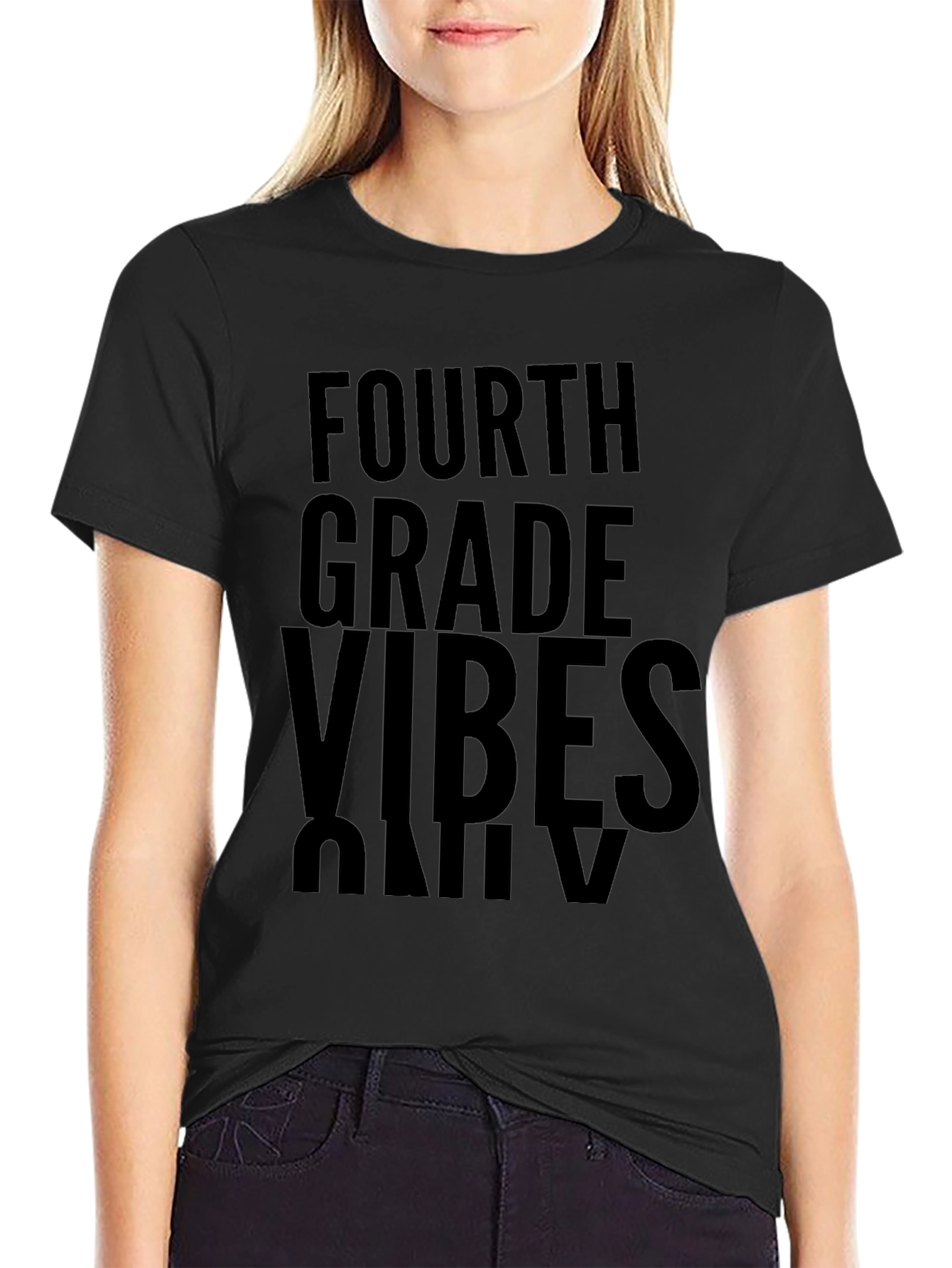 Fourth Grade Vibes Only Black T-Shirt