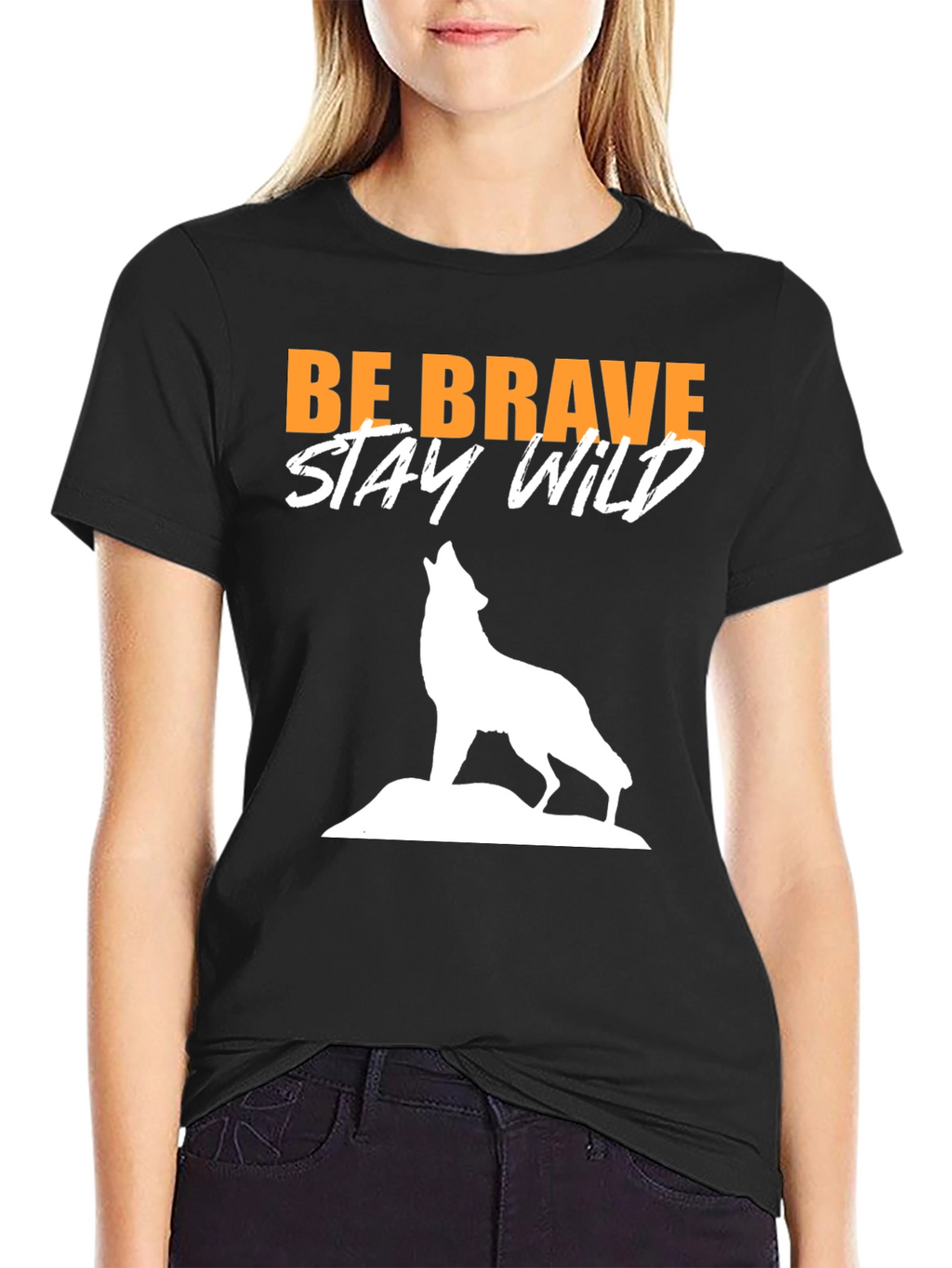 Be Brave Stay Wild Wolf Graphic Tee - Black