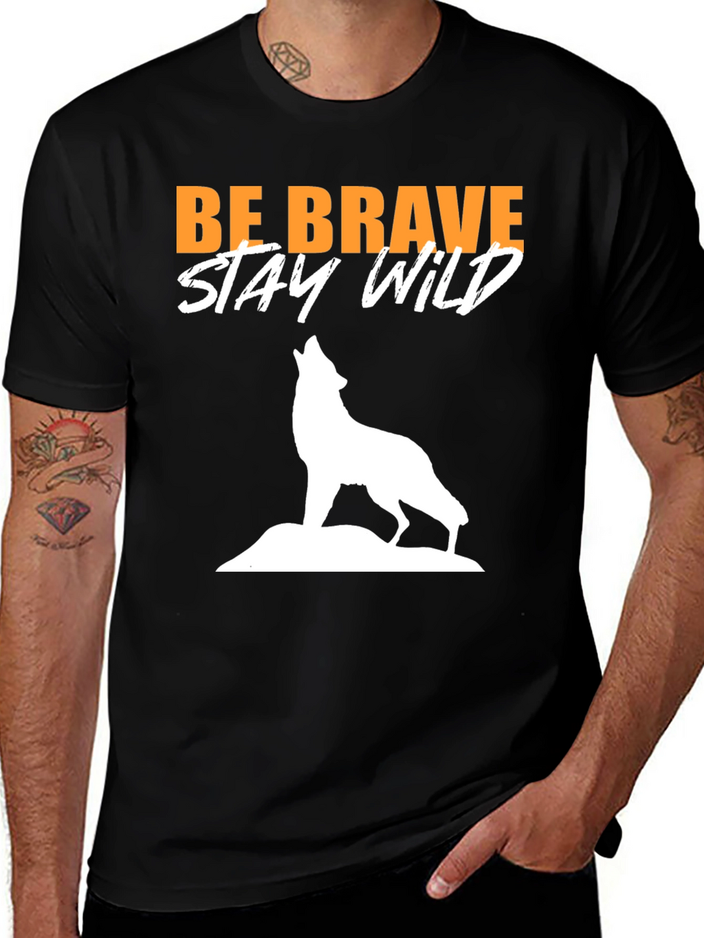 Be Brave Stay Wild Wolf Graphic Tee - Black