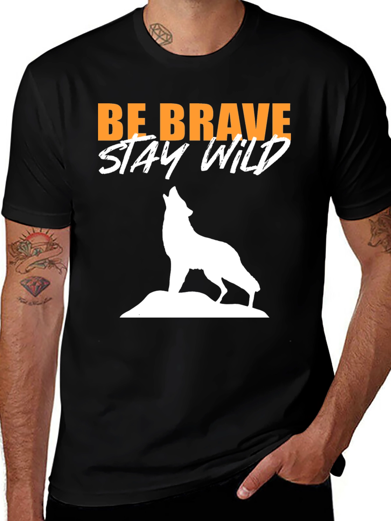 Be Brave Stay Wild Wolf Graphic Tee - Black
