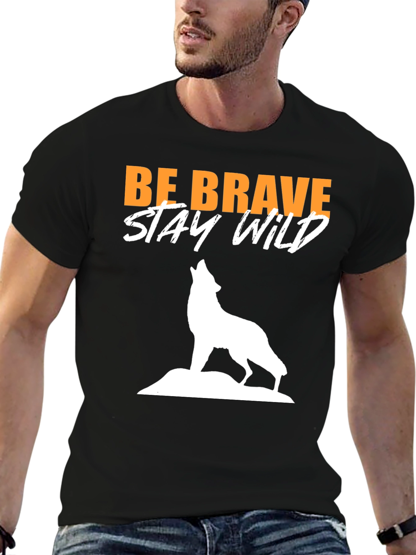 Be Brave Stay Wild Wolf Graphic Tee - Black
