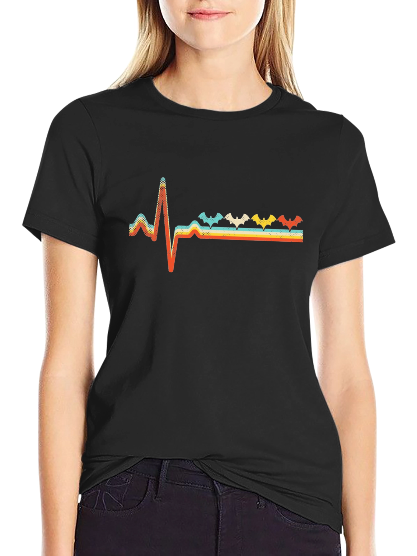 Retro Bat Heartbeat T-Shirt - Spooky Fun!