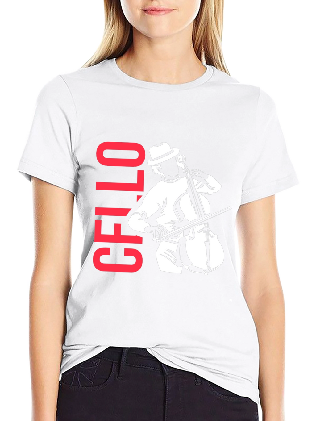 Cello Player Graphic T-Shirt - Black