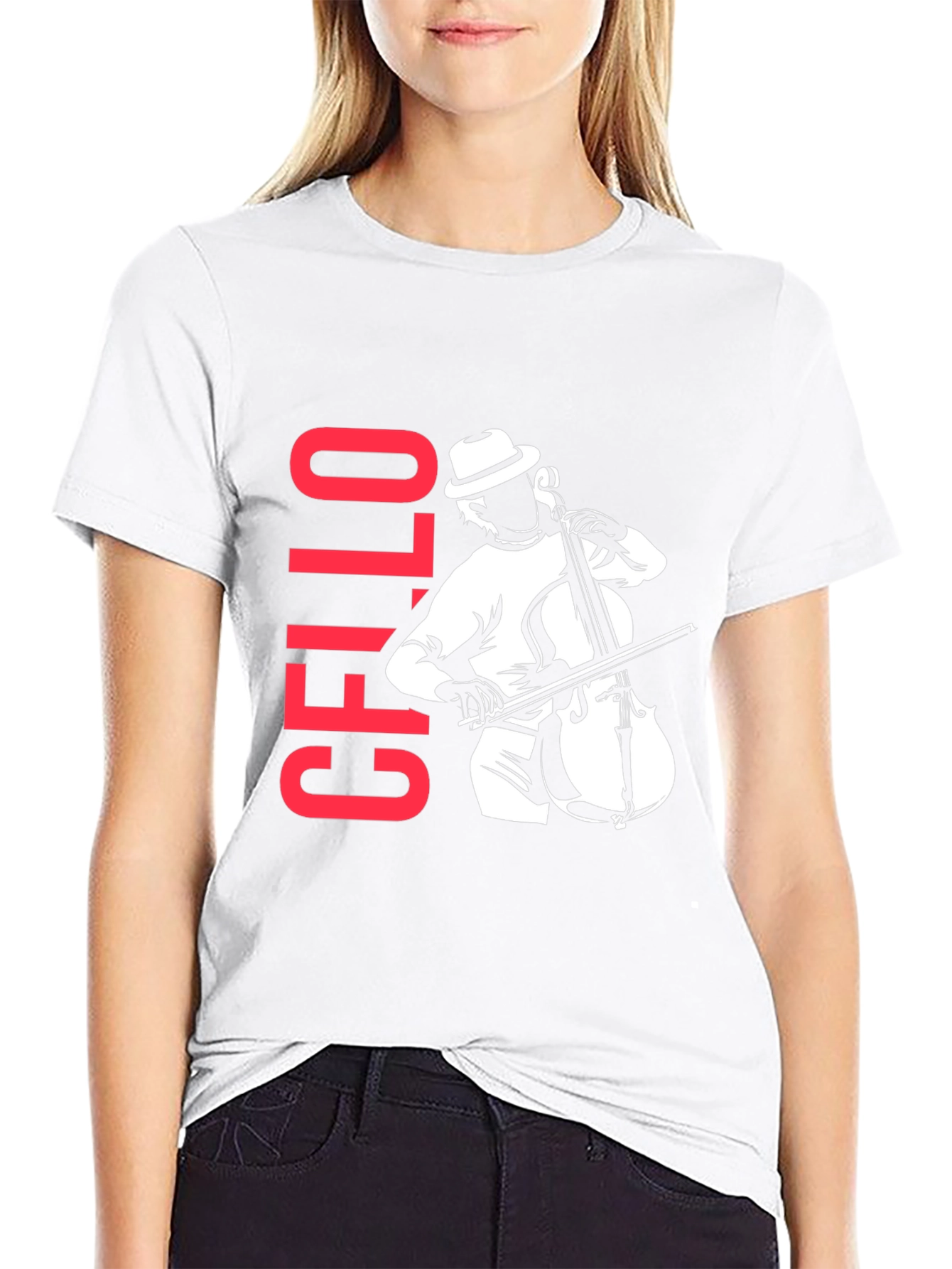 Cello Player Graphic T-Shirt - Black