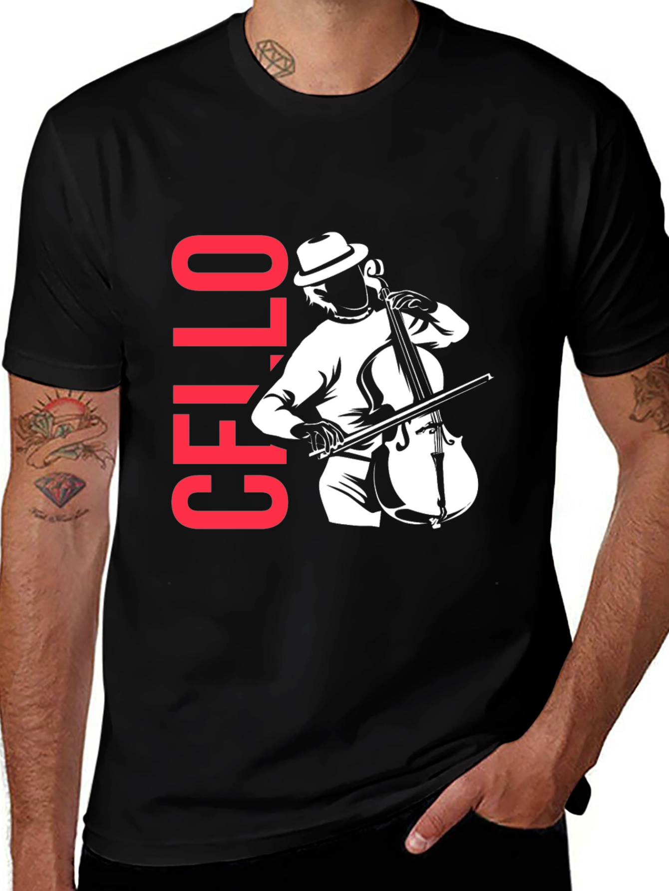 Cello Player Graphic T-Shirt - Black