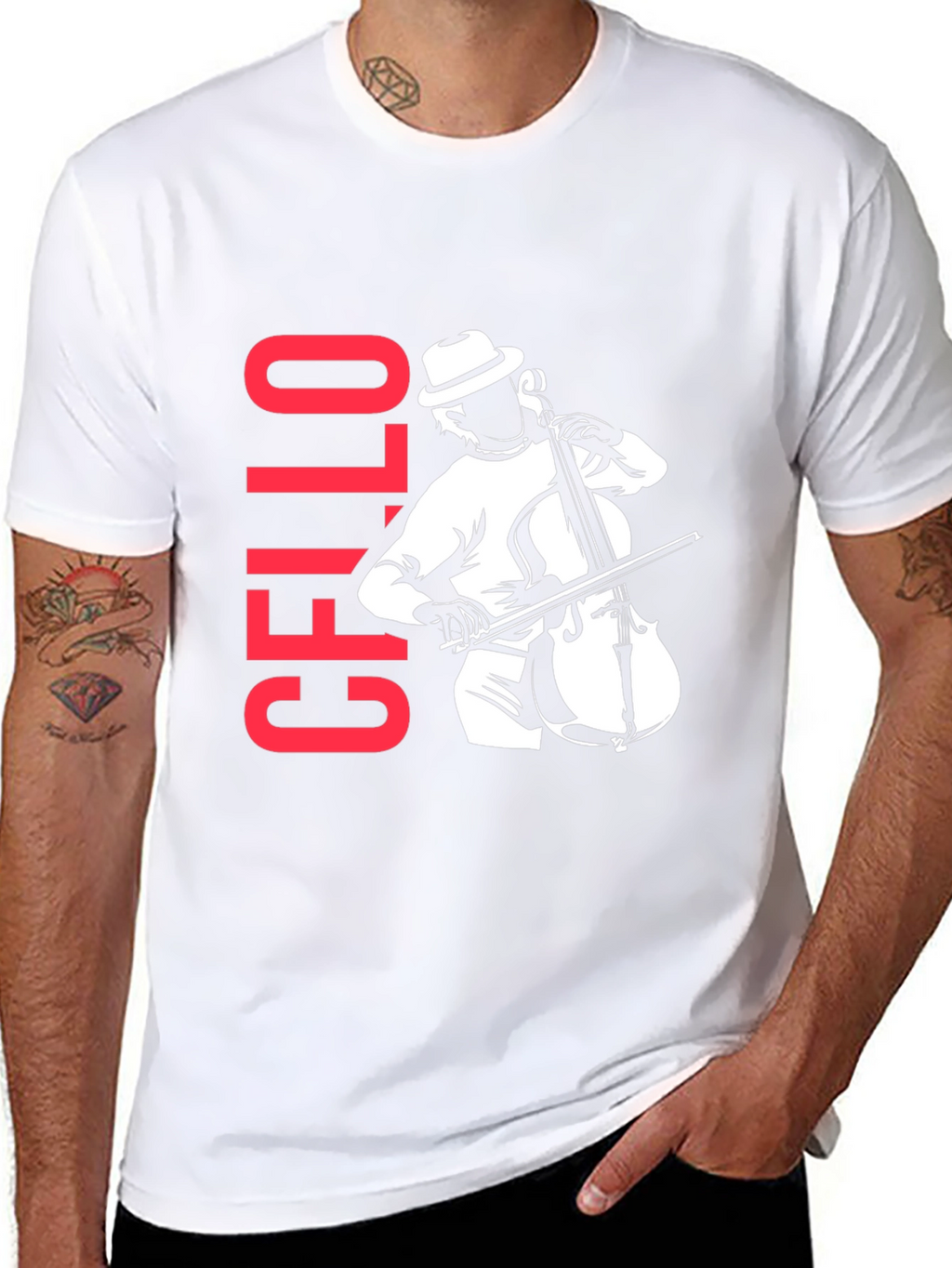 Cello Player Graphic T-Shirt - Black