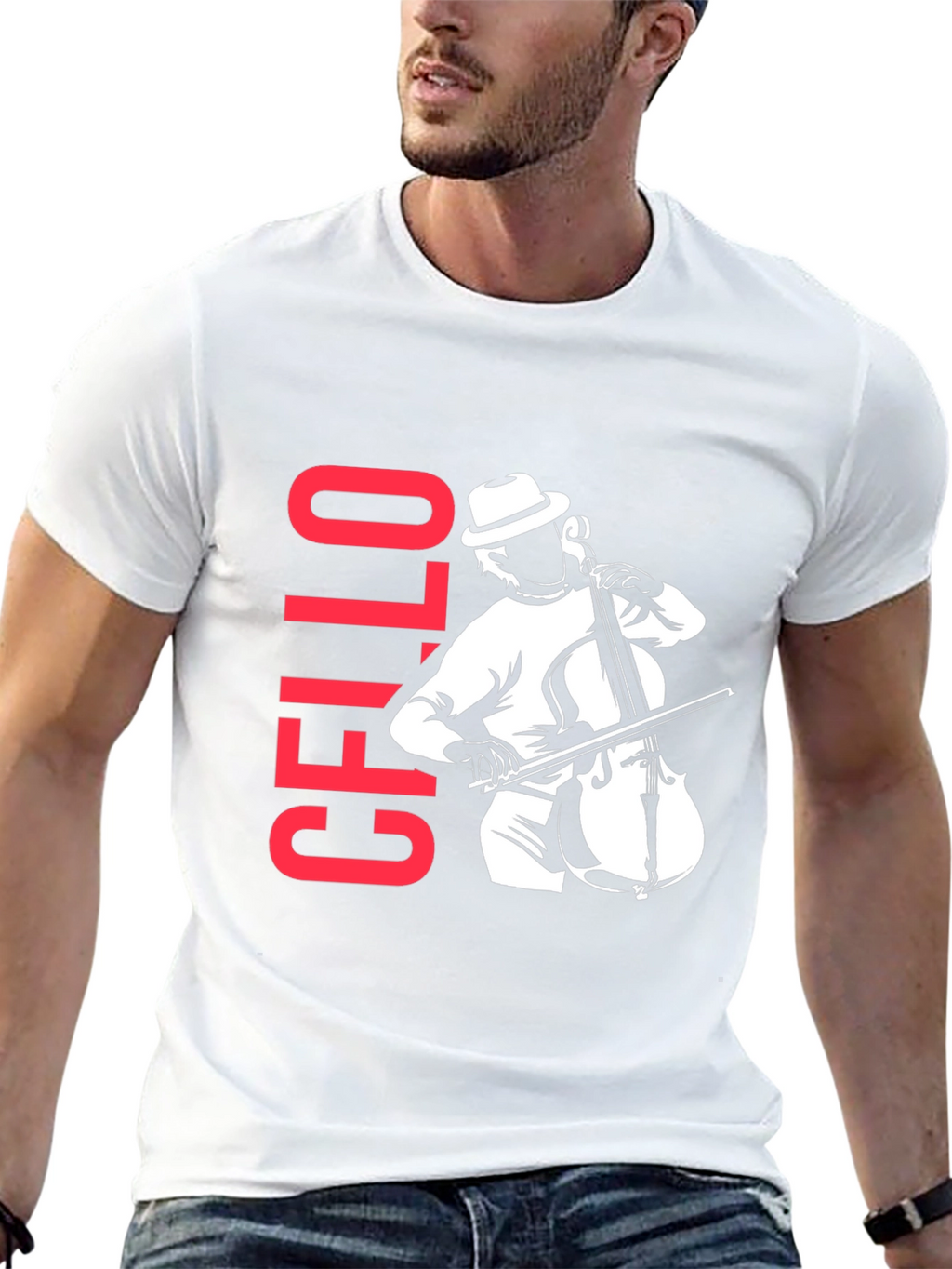 Cello Player Graphic T-Shirt - Black