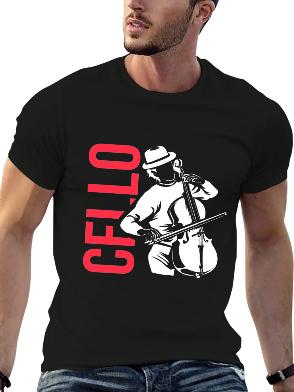 Cello Player Graphic T-Shirt - Black