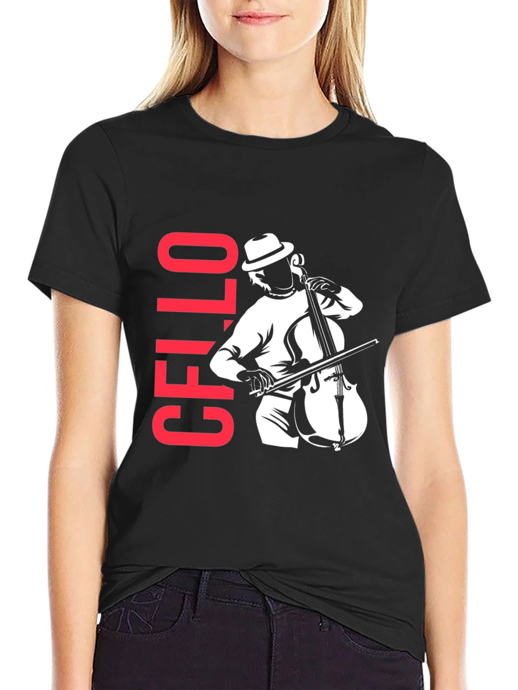 Cello Player Graphic T-Shirt - Black