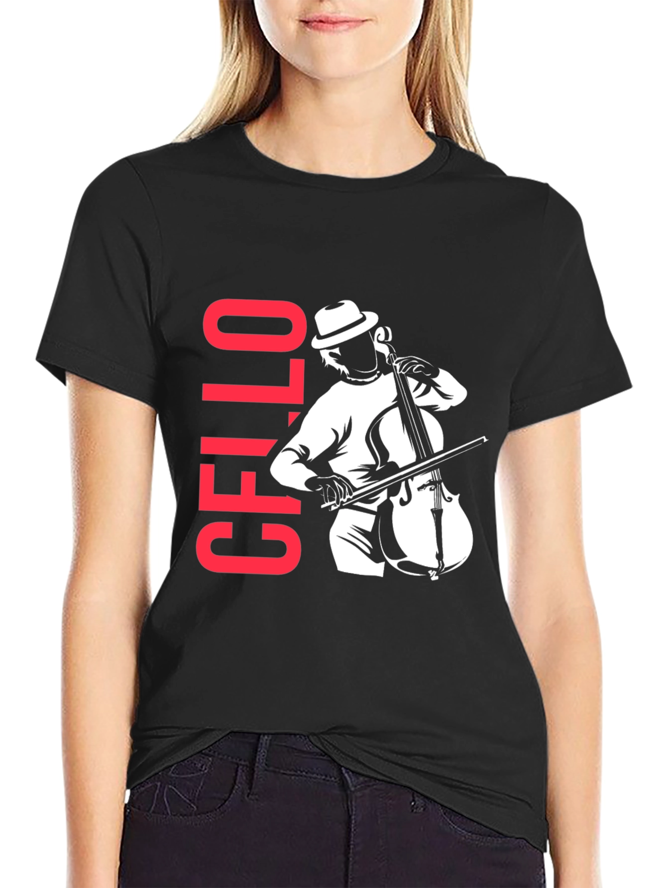 Cello Player Graphic T-Shirt - Black