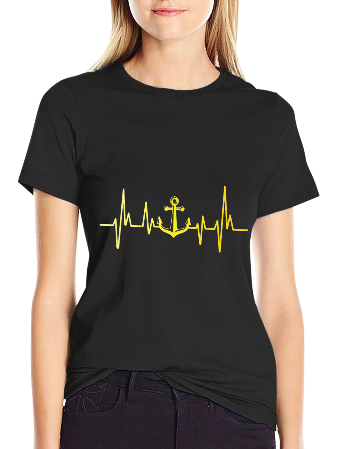 Anchor Heartbeat Graphic Tee - Black Cotton T-Shirt