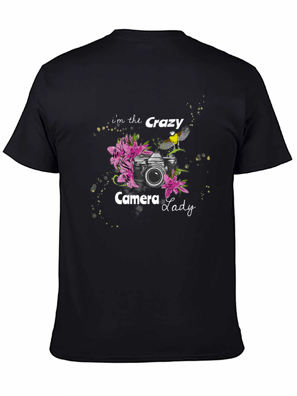 Crazy Camera Lady Black Graphic Tee