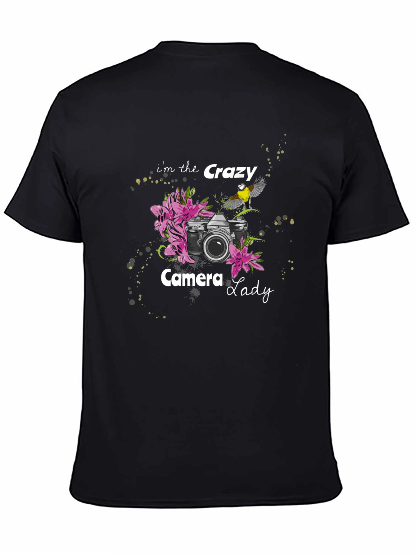 Crazy Camera Lady Black Graphic Tee