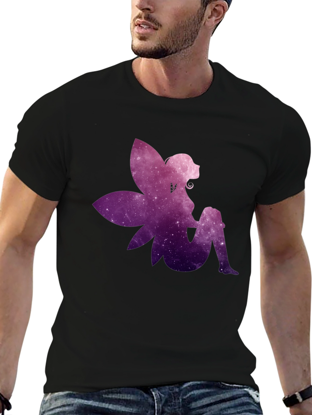 Galaxy Fairy Graphic Print Black T-Shirt