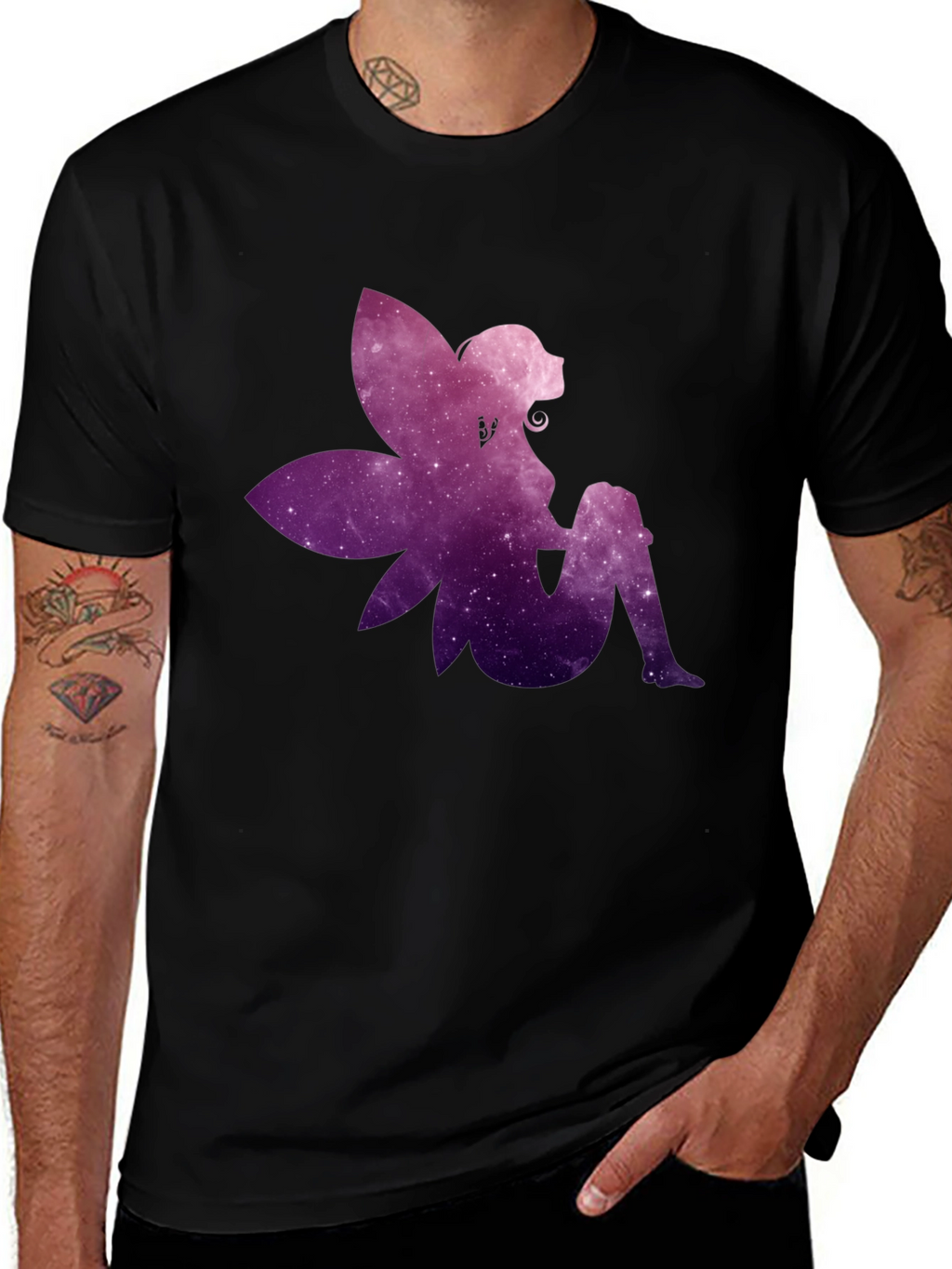 Galaxy Fairy Graphic Print Black T-Shirt