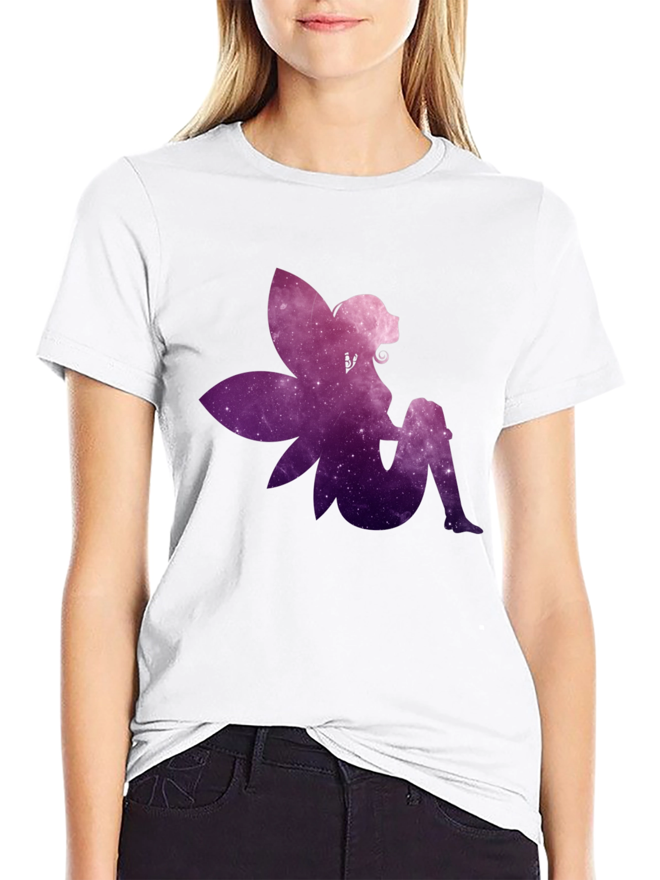 Galaxy Fairy Graphic Print Black T-Shirt