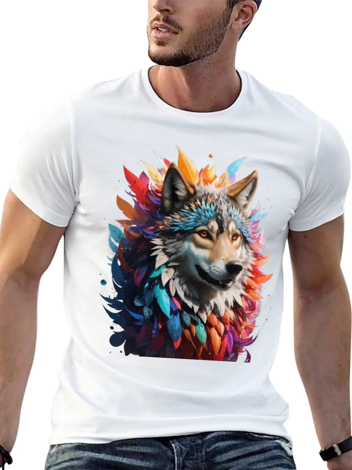 Wolf Feather Art Black T-Shirt