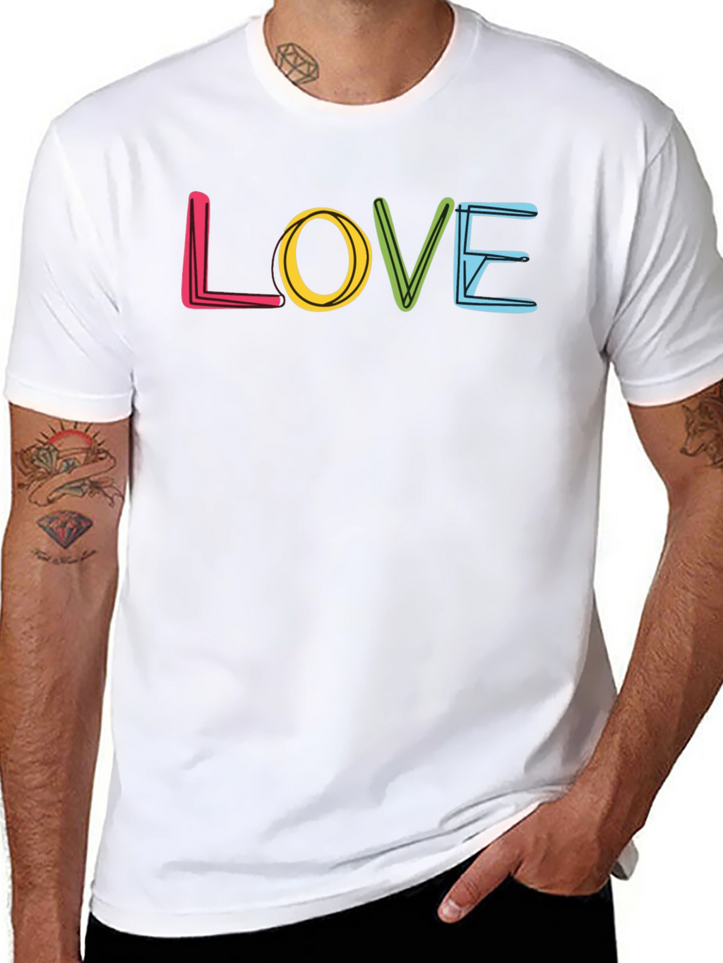 Love Graphic Print Crew Neck T-Shirt - Black