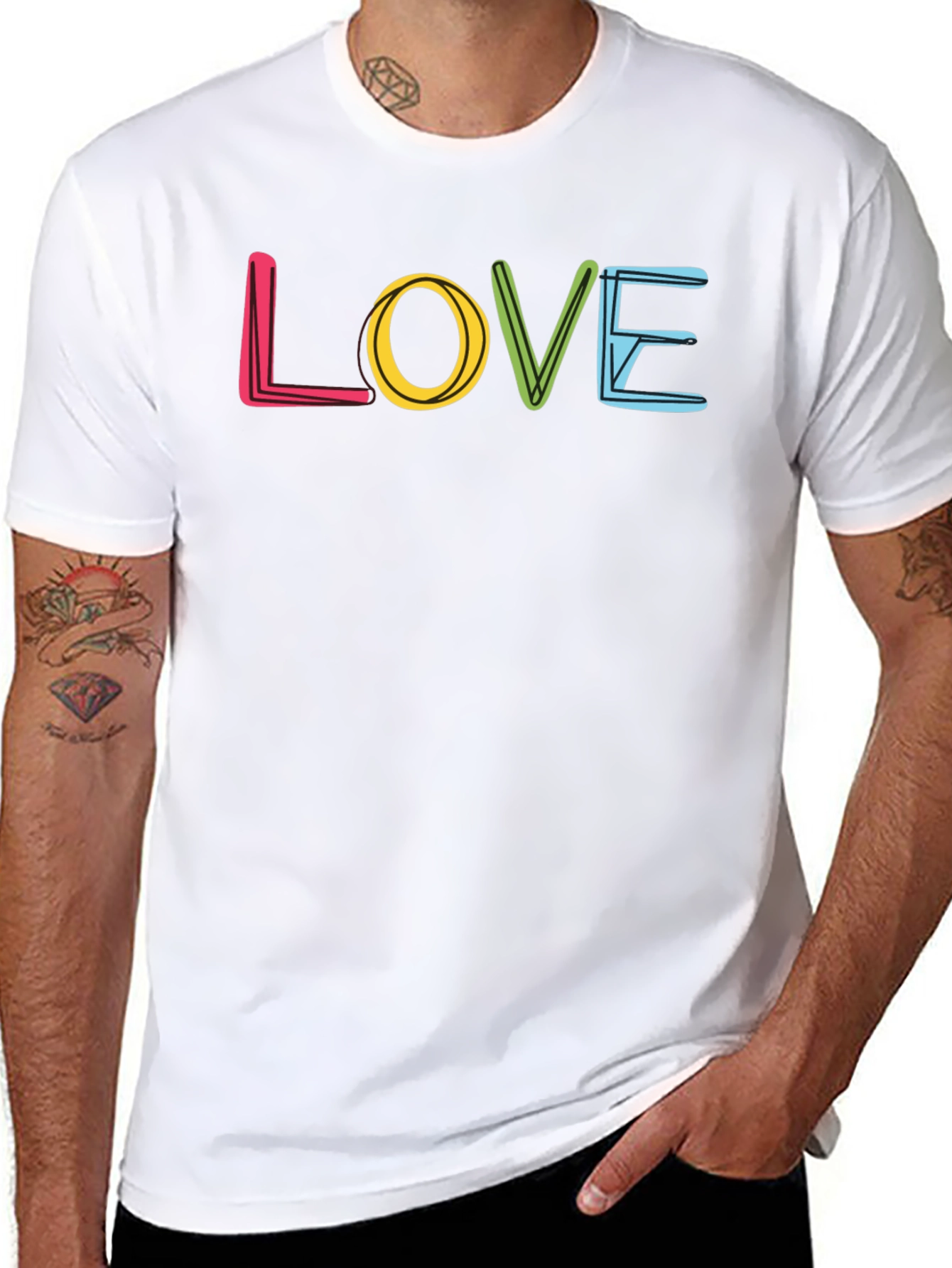 Love Graphic Print Crew Neck T-Shirt - Black