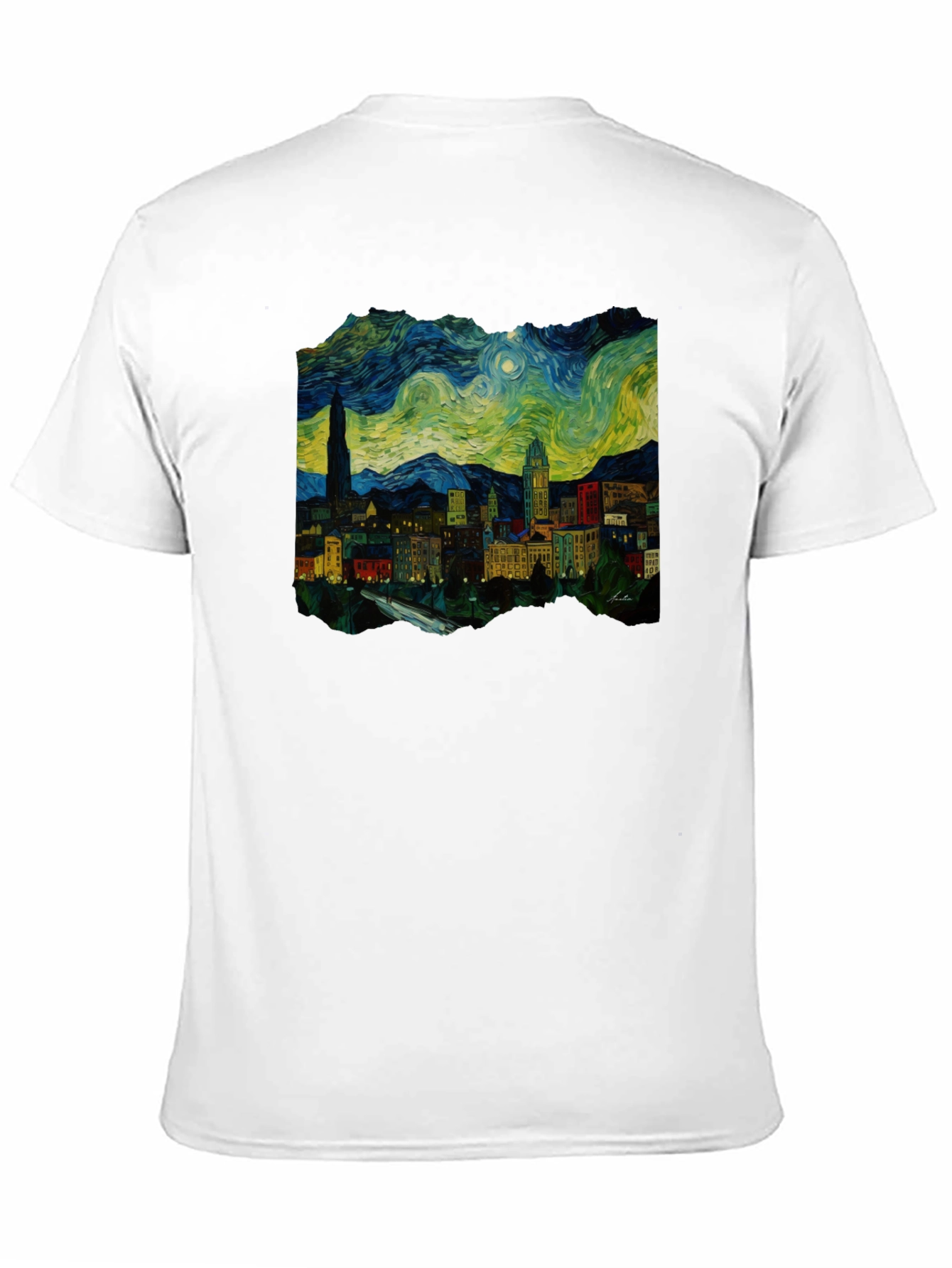 Starry Night Cityscape Black T-Shirt
