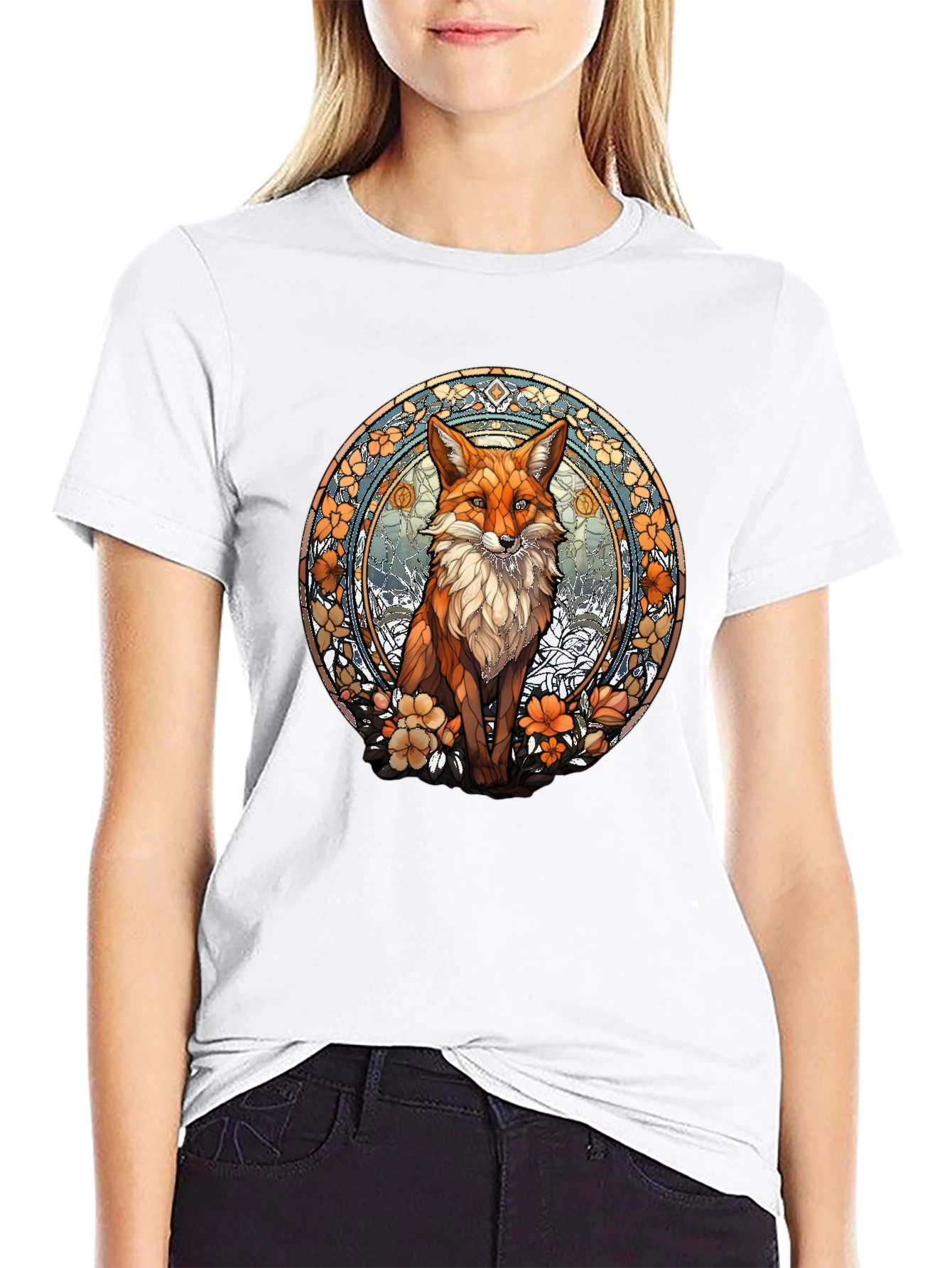 Fox Art T-Shirt - Unique Stained Glass Style Design