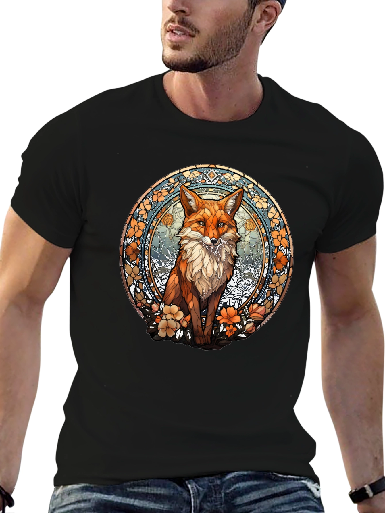 Fox Art T-Shirt - Unique Stained Glass Style Design