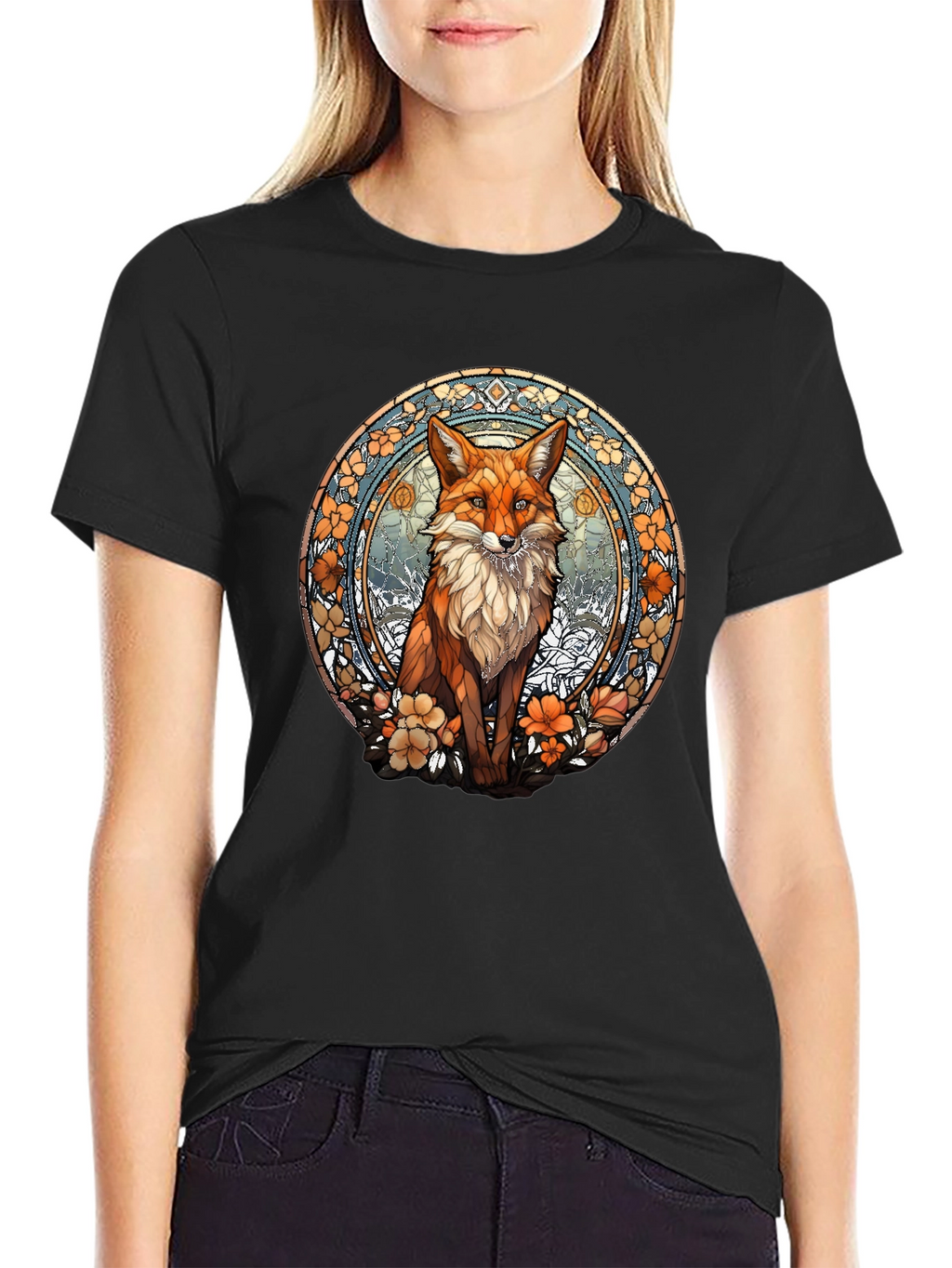 Fox Art T-Shirt - Unique Stained Glass Style Design