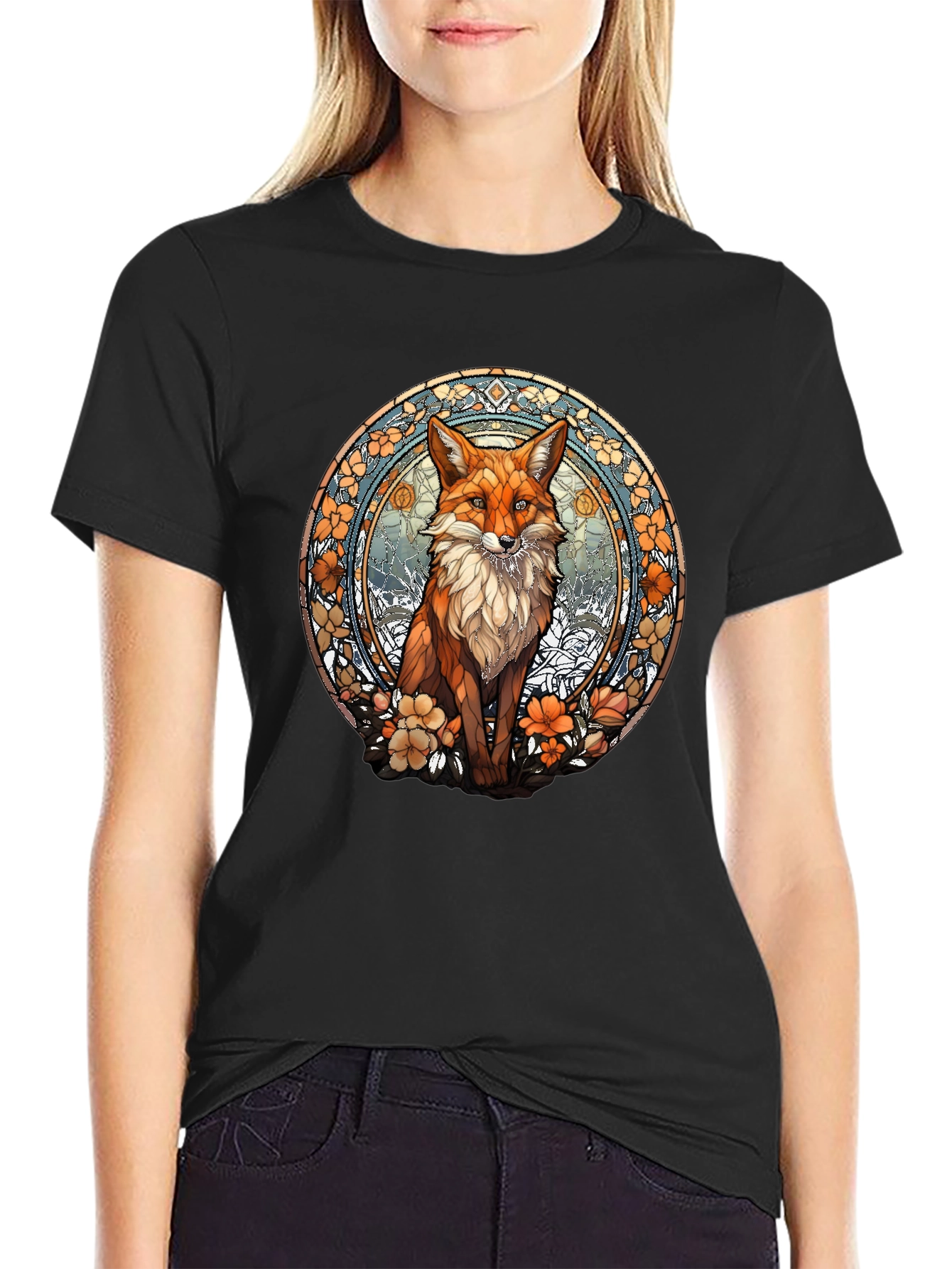 Fox Art T-Shirt - Unique Stained Glass Style Design