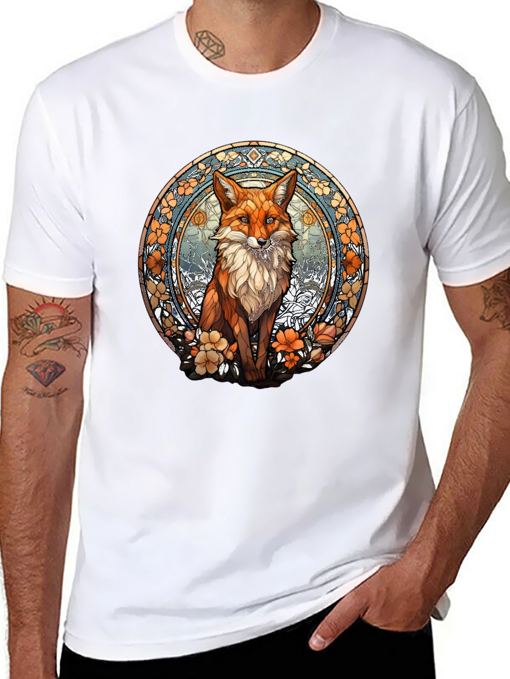 Fox Art T-Shirt - Unique Stained Glass Style Design