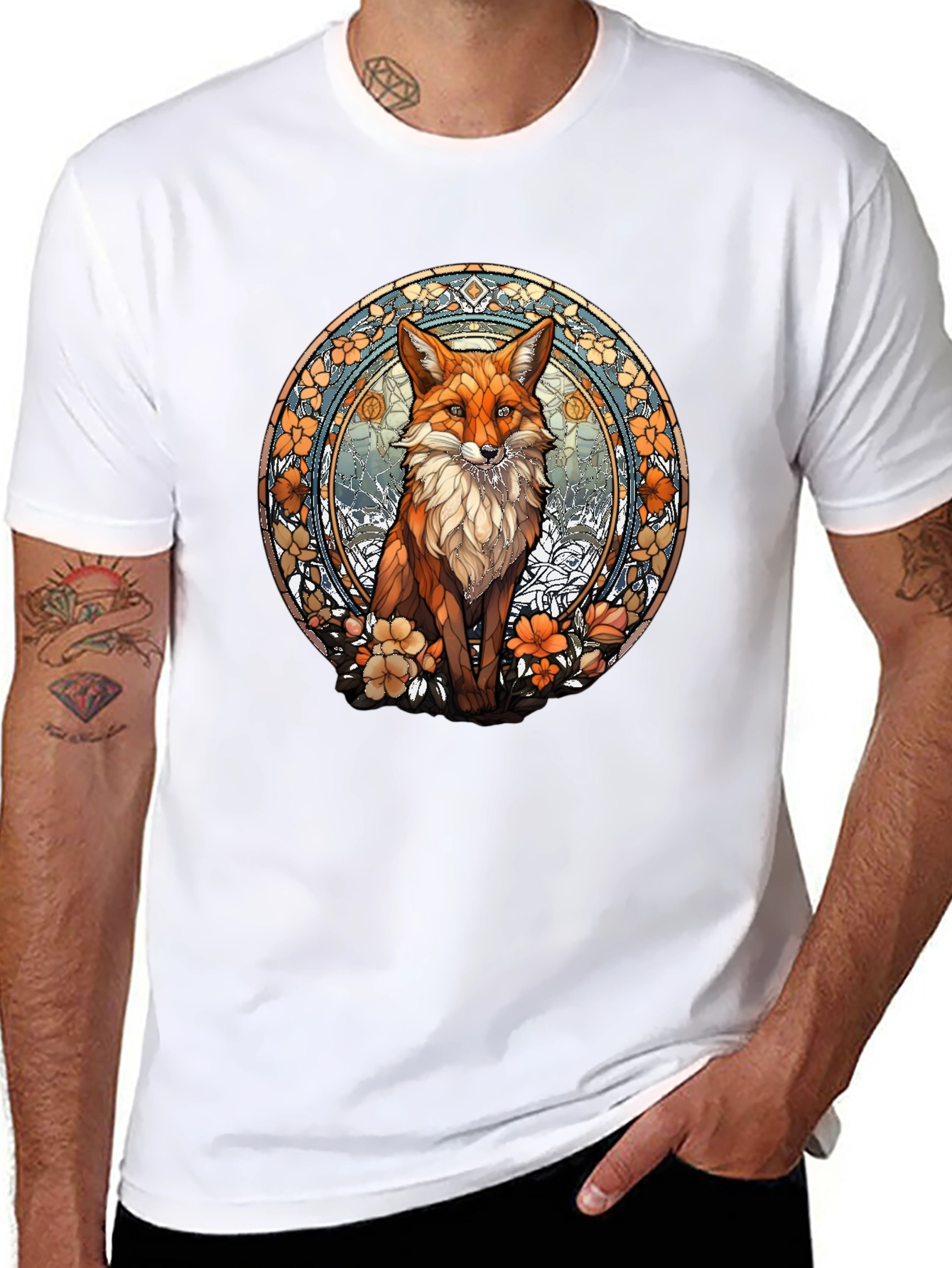 Fox Art T-Shirt - Unique Stained Glass Style Design