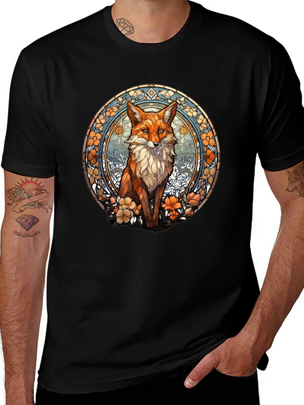 Fox Art T-Shirt - Unique Stained Glass Style Design