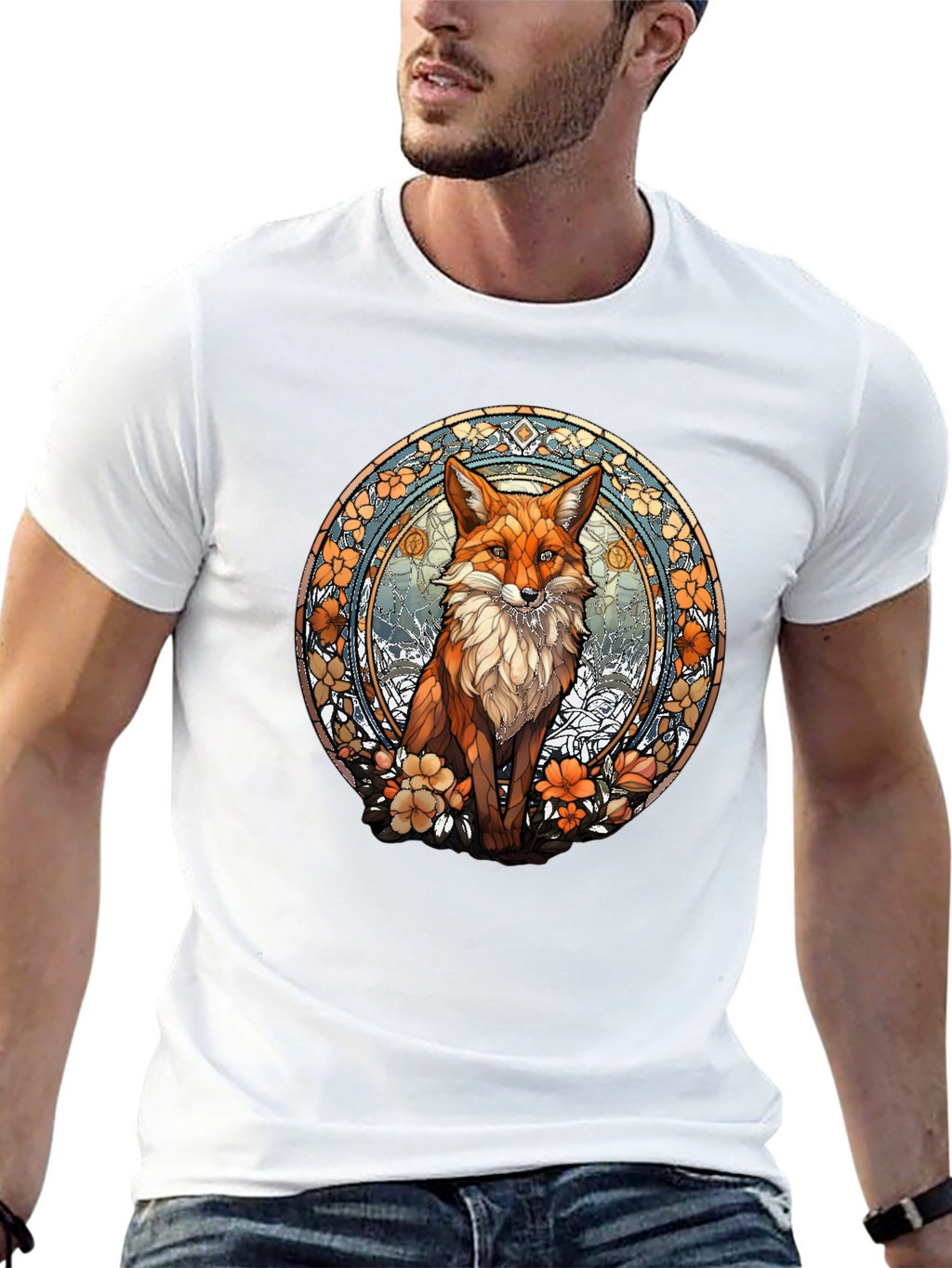 Fox Art T-Shirt - Unique Stained Glass Style Design