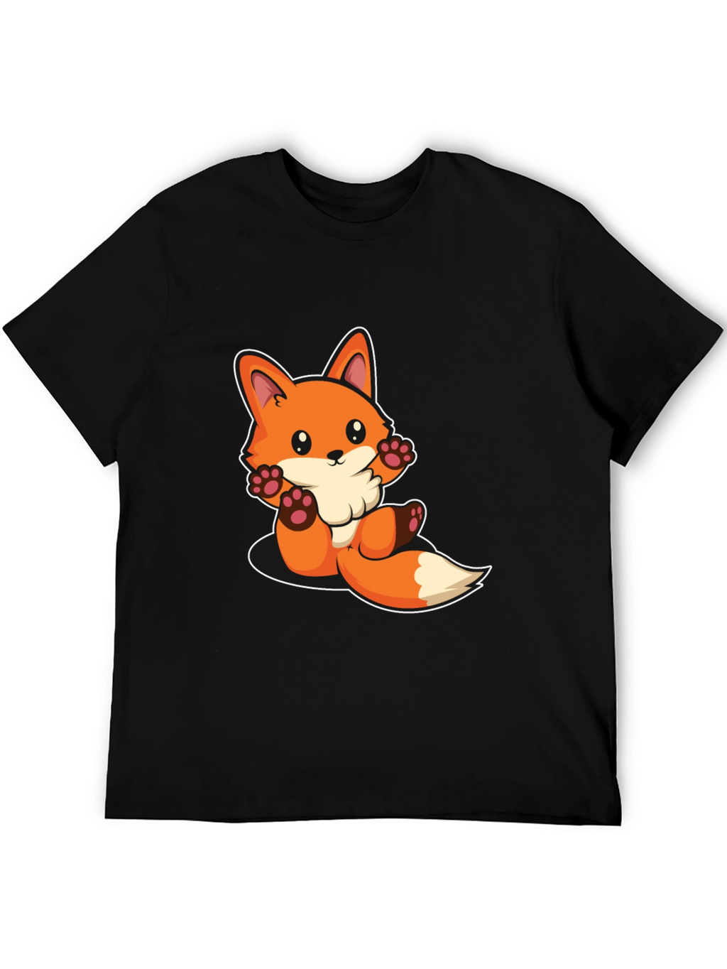 Cute Cartoon Fox Graphic Black T-Shirt