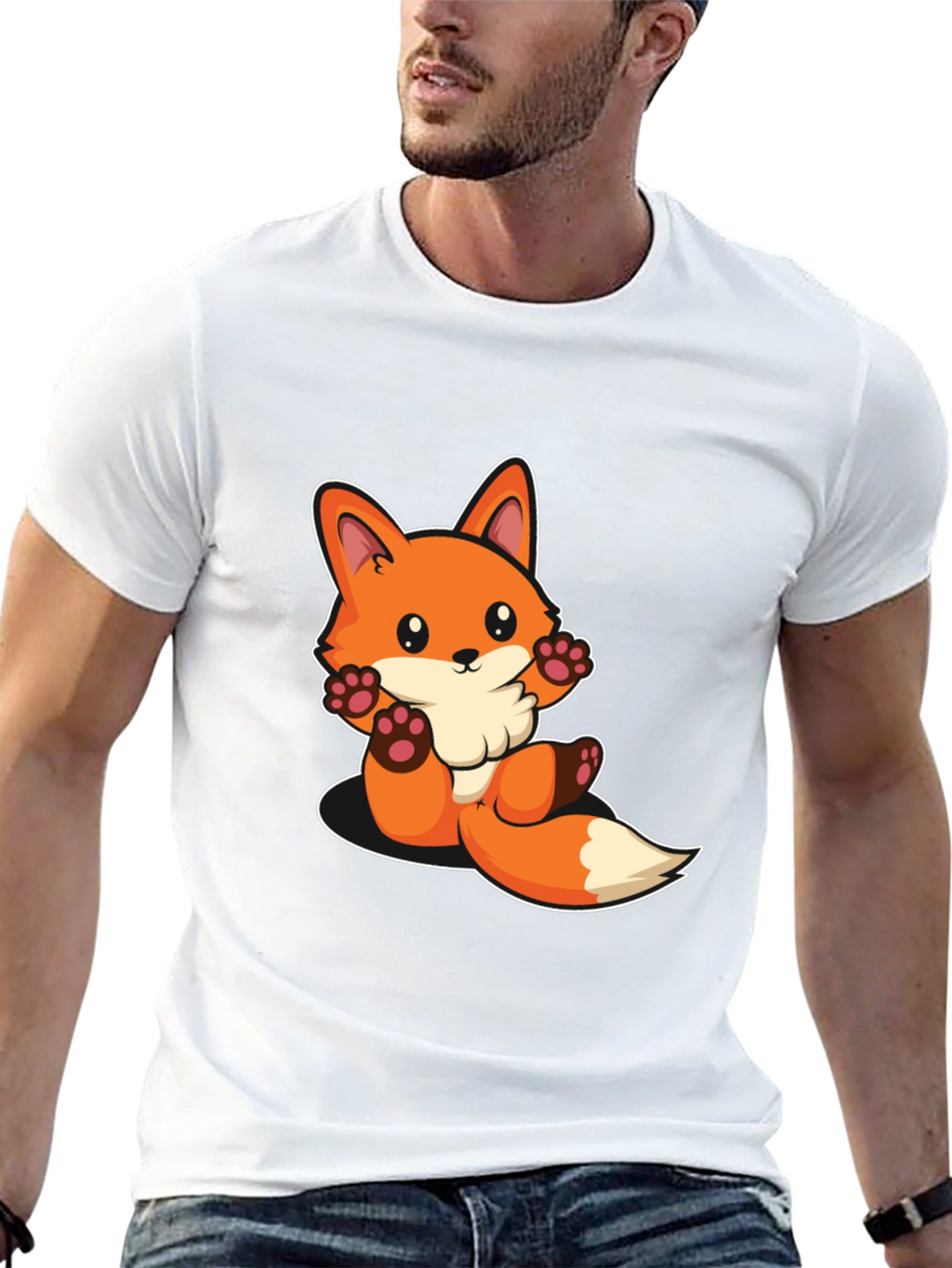 Cute Cartoon Fox Graphic Black T-Shirt